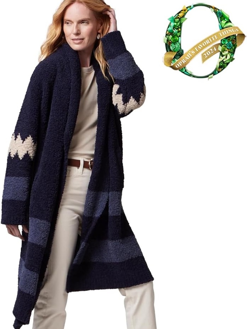 Kashwere Aztec Shawl Collar Coat- Navy